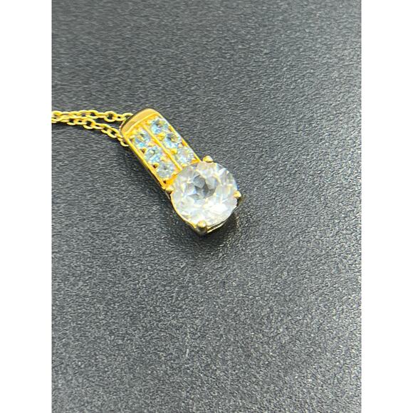 BBJ Sterling Silver Gold Plated Round Cz Blue Spinel Pendant Chain Necklace - Picture 8 of 10